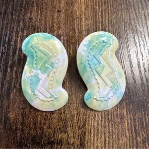 Vintage Asymmetrical Blue Yellow Green White Metal Earrings Geometric Fun